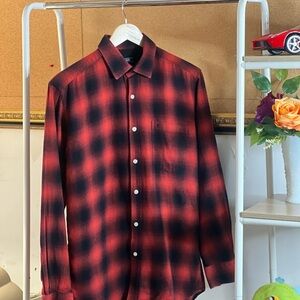 Vibrant Red and Black Plaid Casual Button Down Shirt
